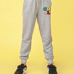 NUSYL Cotton Blend Full Length Cool Text Printed Joggers - Grey-image-84