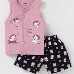 CUCUMBER Sinker Knit Sleeveless Night Suit with Lion Print - Rose Gold-image-16