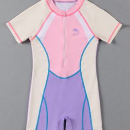 Mark & Mia Half Raglan Sleeves Legged Swimsuit With Color Block Design - Pink-image-93