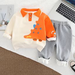 Googo Gaaga Cotton Full Sleeves Dinosaur Tail Designed Sweatshirt With Joggers Set - Cream-19
