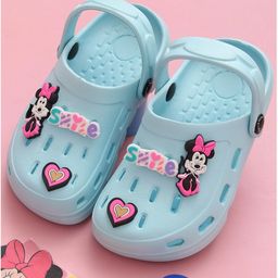 Disney by Yellow Bee Solid Perforated Clogs With Mickey & Friends Featuring Minnie Mouse & Heart Designed Charms - Light Blue-image-84