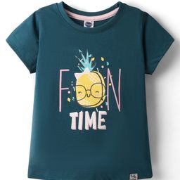 Teddy Sinker Knit Half Sleeves Top With Fun Time Text Print - Teal Blue-image-91