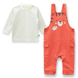 JusCubs Cotton Knit Tiger Printed Dungaree With Full Sleeves Striped Tee - Orange-image-22