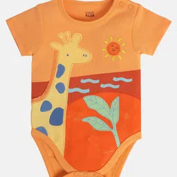 MINI KLUB Cotton Knit Half Sleeves Giraffe Patch Embroidered Onesie - Orange-picture-46