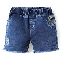 Olio Kids Denim Knit Above Knee Length Shorts With Cat Embriodery - Blue-image-33