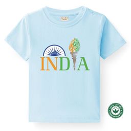 BLUSHES 100% Cotton Knit Independence Day Theme Half Sleeves India Text Printed Tee - Aqua Blue-image-72