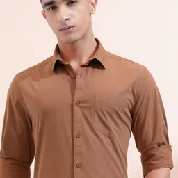 KETCH Men Cutaway Collar Solid Cotton Slim Fit Casual Shirt-image-63