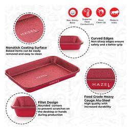 HAZEL Non Stick Cake Tray for Baking Rectangular Shape For Homemade Cake with Granite Finish Nonstick Cake Baking Tray Red 1250 ml - Pack of 1 image 3