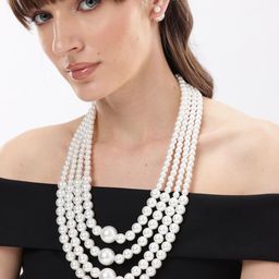 DressBerry Women 4 Layer White Pearl Beaded Necklace Set with Matching Stud Earrings-picture-23