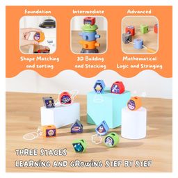 SVE Spaceship Building Blocks Montessori Toy, Threading Game Sorting Game Building Block Toy, Stacking Tower Motor Skills Toy from 1 Year Birthday Gifts for Boys Girls and Toddlers - Multicolor image 4