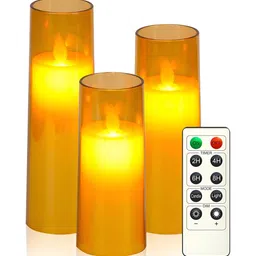 LTETTES Gold-Toned 3 Pieces Pillar LED Candles-14