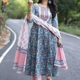 Piludi Women Floral Embroidered Regular Thread Work Kurta with Trousers & With Dupatta-picture-11