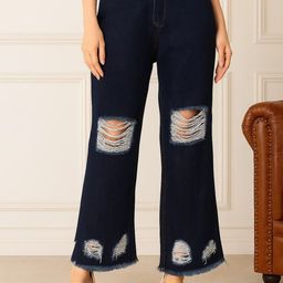 R.Code by The Roadster Life Co. Women Flared High-Rise Highly Distressed Jeans-picture-20