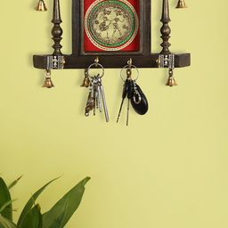 ExclusiveLane Brown & Red Dhokra Warli Hand-Painted Teak Wooden Key Holders-image-35