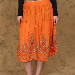 Exotic India Printed Flared Midi Skirts-image-87