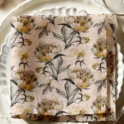 Vargottam 12-Pcs Cream Colored & Black Printed Cotton Table Napkins-32