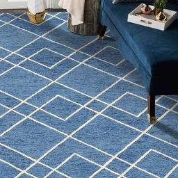 saraswatii global Blue & White Geometric Anti-Skid Woollen Carpet-image-43