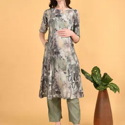 GOLDSTROMS Women Printed Regular Maternity Kurta with Trousers-image-4