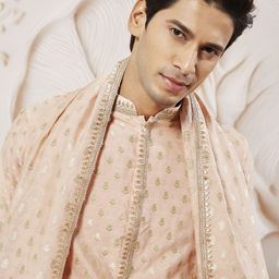 VASTRAMAY Men Ethnic Motifs Regular Sequinned Kurta with Trousers & With Dupatta image 2