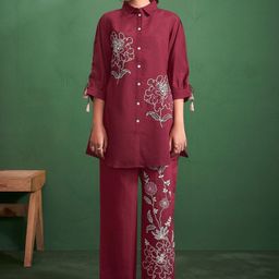 AUTUMN LANE Embroidered Shirt With Trousers Co-Ords-image-14