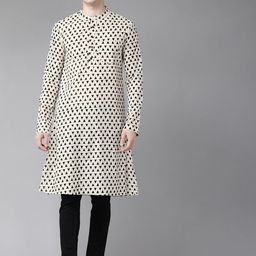 See Designs Men Beige & Black Geometric Pure Cotton Block Print Handloom Kurta-picture-58