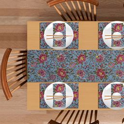 Texstylers Red & Grey 13 Pieces Printed Cotton Canvas Table Linen Sets image 3