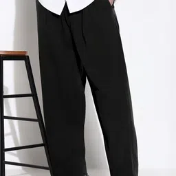 SHOWOFF Men Black Loose Fit Viscose Rayon Formal Trousers-picture-19