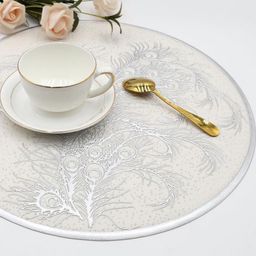 LooMantha White & Silver Toned 2 Pieces Ethnic Motifs Textured Table Placemats image 2