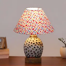 Aura Conical White & Pink Floral Printed Glass Frustum Shaped Table Lamp-34