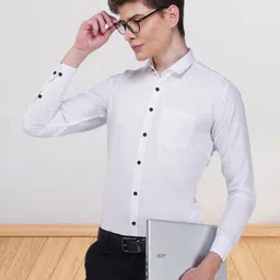 BASE 41 Men Spread Collar Solid Formal Shirt-image-80