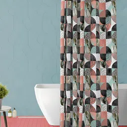 ArtzFolio Peach Coloured & Grey Geometric Printed Waterproof Shower Curtain-1