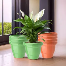 Kuber Industries 8-Pcs Orange-Colored &    Green Durable Planters-16