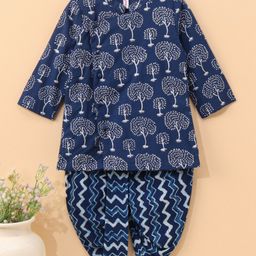 Babyhug Full Sleeves Kurta and Dhoti Set Printed - Indigo-image-45