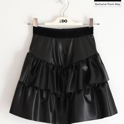 iDO Italy Short Length Leather Skirt Solid Color - Black-image-52