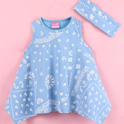 Little Kangaroos Sleeveless Top With Headband Bandana Print - Blue-picture-44