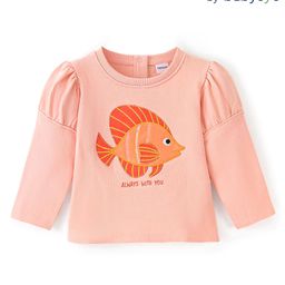 Babyoye Eco-Conscious Cotton Full Sleeves Brushed Fleece Fish Printed Sweatshirt - Orange & Peach-image-86