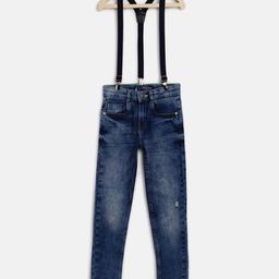 Tales & Stories Washed Button Down Jeans With Suspenders - Dark Blue-image-79