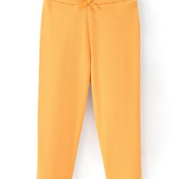 Babyhug Cotton Lycra Full Length Solid Rib Legging with Bow-Yellow-image-23
