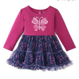 Babyoye Cotton Lycra Full Sleeves Party Wear Frock with Sequined Butterfly Detailing - Wine-image-53