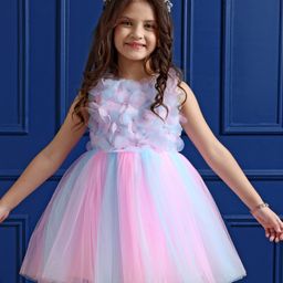 Mark & Mia Sleeveless Party Frock With Floral Petal Applique - Pink & Blue-image-30