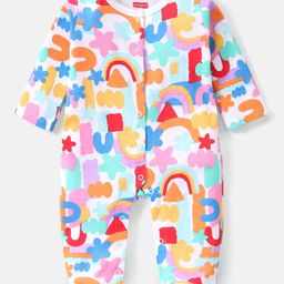 Babyhug Cotton Knit Full Sleeves Rainbow Printed Footed Sleep Suit - Multicolour-image-50
