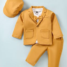 Robo Fry Full Sleeves Solid Color T-Shirt & Trouser with Hat & Blazer - Golden-image-40
