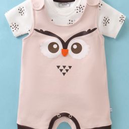 Wonderchild Animal Patch Detailed Romper With Half Sleeves Tee - White & Fawn-image-9