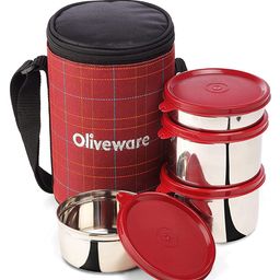 Oliveware Mega Lunch Box , 100% Leak Proof, 4 Stainless Steel Containers with BPA Free Airtight Lids (300ml, 450ml & 2x600ml) (Blue)-picture-25