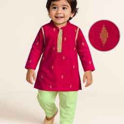 Earthy Touch Cotton Woven Full Sleeves  Embroidered Kurta Pyjama Set - Multicolour-image-97