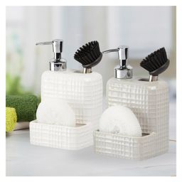 Kookee Ceramic Soap Dispenser liquid handwash pump for Bathroom, Set of 2, White/Grey (11024)-350 ml-12