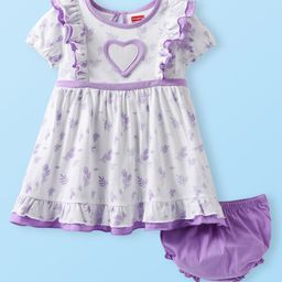 Babyhug Single Jersey Knit Half Sleeves Frock With Floral Print & Bloomer - White-picture-11