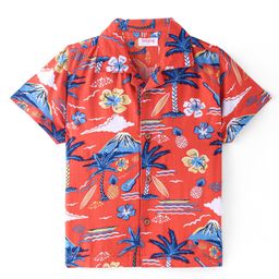 Babyhug Cotton Woven Half Sleeves Beach Theme Printed Shirt - Red-image-95