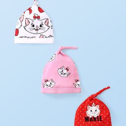 Babyhug Disney Caps Aristocats Marie Graphic With Knot Detailing Pack of 3 - Pink Red & White-26
