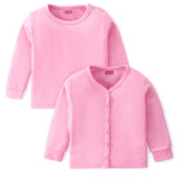 Babyhug Cotton Knit Full Sleeves Front Open and Pullover Solid Color Thermal Wear - Pink-image-92